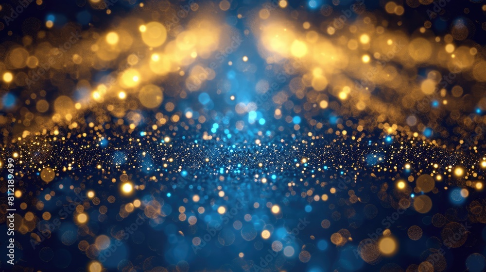 Poster the abstract picture of the glittering blue gold particle that has been captured but it has blurred 