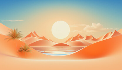 illustration of an abstract orange desert scenery with a big sun