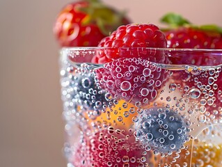 Sparkling water with berries in close-up view