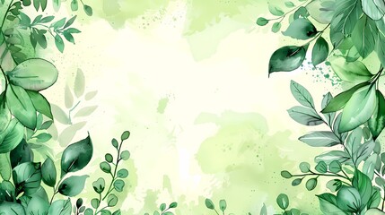 A serene watercolor backdrop with lush green foliage and splashes of nature s freshness