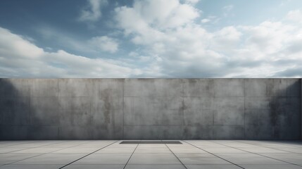 Minimalistic Concrete Wall with Tile Flooring Under an Overcast Sky