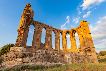 Ruins of Latin Saint George Byzantine church during sunset in Famagusta, Cyprus.