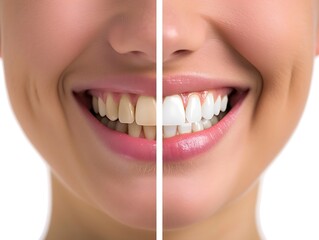 Comparison of woman's teeth before and after whitening