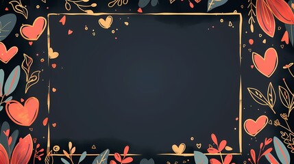 A colorful frame with hearts and leaves on a dark background