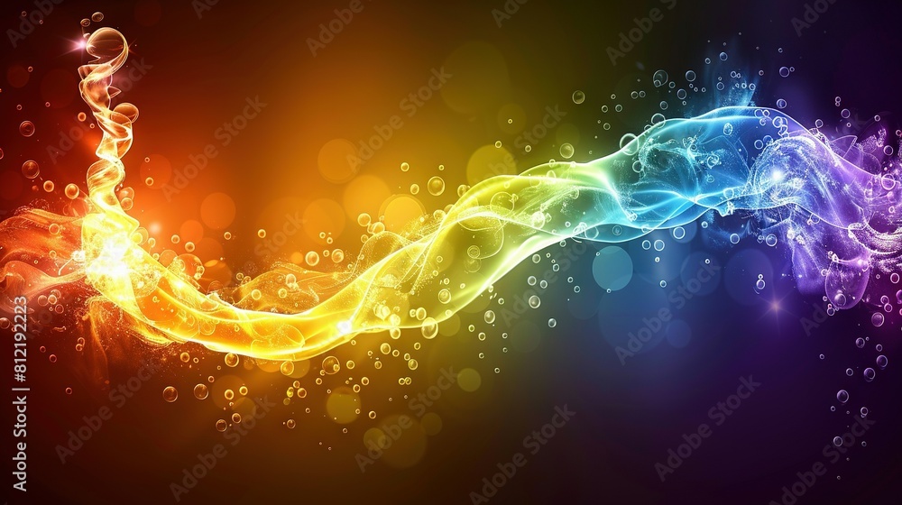 Poster a vibrant abstract background features bubbles and a flowing stream on one side, while the other sid