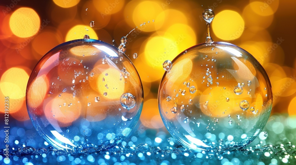 Poster close-up of two bubbles against a blurry backdrop with a bokeh of lights in the background