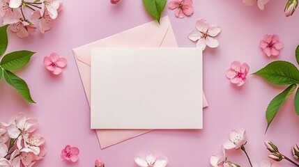   Two envelopes with pink flowers and green leaves on a pink background surrounded by pink envelopes