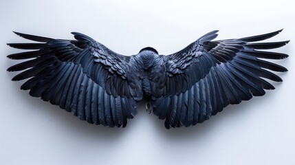 black feathers wing on white background