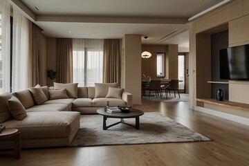 Large modern beige apartment furnished