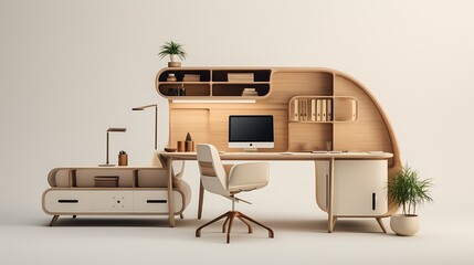 Imagine a minimalist workspace with hidden storage compartments and clean design