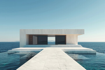 Fototapeta premium Modern buildings by the lake. Empty architectural background.