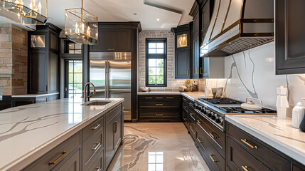 Timeless kitchen design featuring sleek cabinetry, marble countertops, and stylish lighting, offering a perfect balance of functionality and sophistication