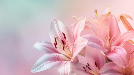 Fototapeta premium A bouquet of pink flowers with a blue background