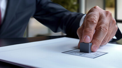 Obraz premium Notary Public Stamping Document with Precision