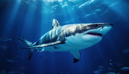 Obraz premium The great White Shark in the ocean, portrait of White shark hunting prey in the underwater