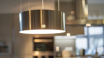 A modern stainless steel lamp in a kitchen room adds a touch of contemporary style and functionality to the space. With its sleek and minimalist design, the lamp complements the clean lines 