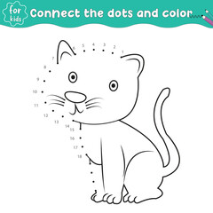 
dot to dot cat coloring activity page and Educational Game for Kids   