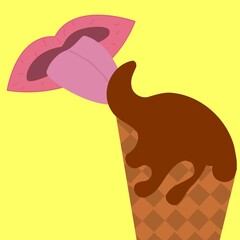 Chocolate Ice Cream Cone Being Licked