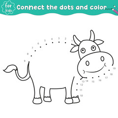 
dot to dot cow coloring activity page and Educational Game for Kids   
