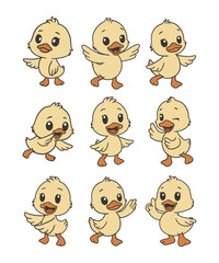 Cute Duck Cartoon Doodle Style Illustration