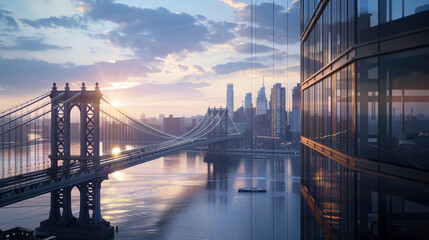 Obraz premium Riverside Splendor: Illuminated Bridge in the City's Embrace