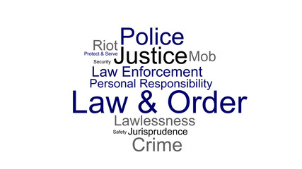 Law & Order Word Cloud Landscape HD White Background
