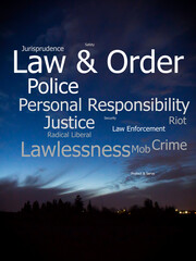 Law & Order Word Cloud Portrait 4x3 Night Sky Background