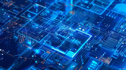 Futuristic microchip blueprint design
