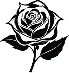 Rose one color vector design. Decorative flower silhouette. Tattoo art style.