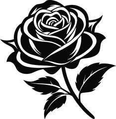 Rose one color vector design. Decorative flower silhouette. Tattoo art style.