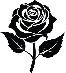 Rose one color vector design. Decorative flower silhouette. Tattoo art style.