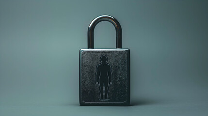 Naklejka premium Conceptual image of a lock with a human silhouette within, symbolizing privacy, security, or personal freedom.