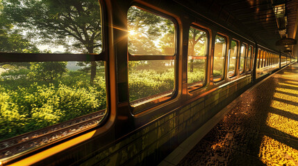 Tranquil Train Journey Through Rustic Landscape