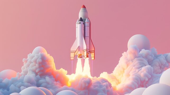Launchpad flat design, front view, liftoff theme, 3D render, complementary color scheme.