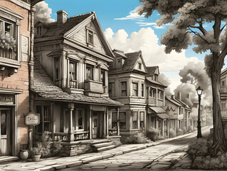 Vintage street scene with brick buildings