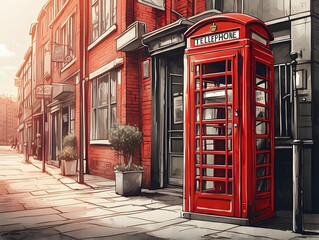 Fototapeta premium Iconic British red phone booth illustration