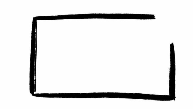 Horizontal frame hand drawn in black color and animated loop stop motion against white background. Borders of rectangle in grunge style. Creative enclosure showcasing pattern box with space for ideas.