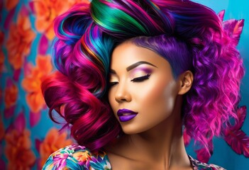 illustration, vibrant hair portrait colorful hairstyles unique individuals, gallery, person, people, diverse, multicolored, trendy, fashion, beauty, human