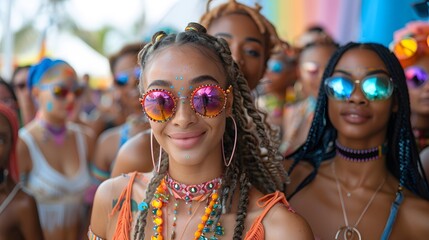 Colorful Pride Parade with Joyful Young People Celebrating