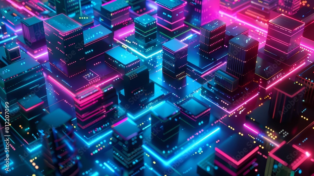 Aufkleber neon glow flat design top view urban nightlife theme animation split-complementary color scheme