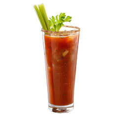 Classic Bloody Mary Cocktail with Celery in High Glass on Transparent Background