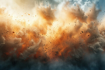 Thick clouds of smoke with fire after an explosion close-up. Generated by artificial intelligence