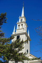 Trinity Church Steeple in downtown Newport, Rhode Island.