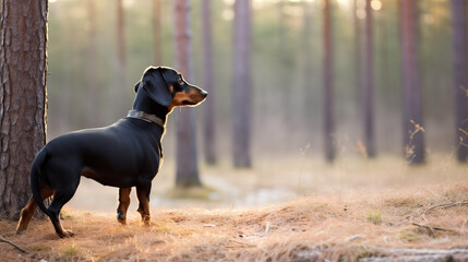 Double Exposure Dachshund in front of a forest illustration ~ Created using Generative AI