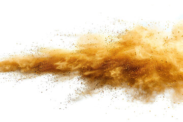 Explosion of floury golden dust isolated on white background. Generated by artificial intelligence