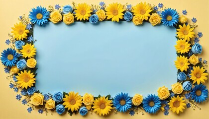 Open space bordered with different colored flowers to insert text for festive occasions