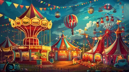 Fototapeta premium A carnival-themed background sets the stage for festivities, offering ample space for text to shine against a backdrop of colorful revelry. With its lively atmosphere and joyful ambiance