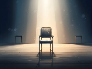 Solitary chair on an illuminated stage