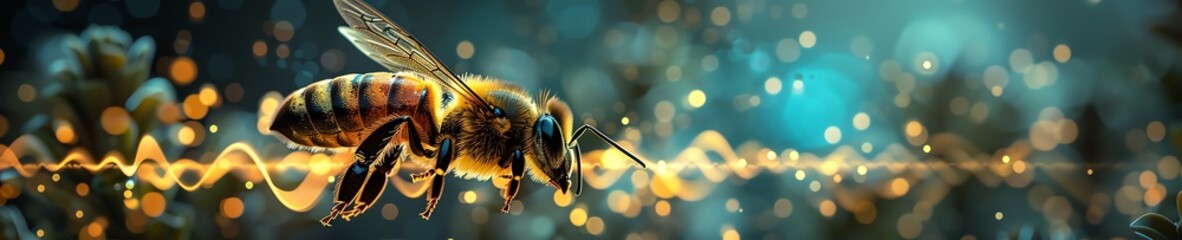 Craft a visually striking image of a bee in flight