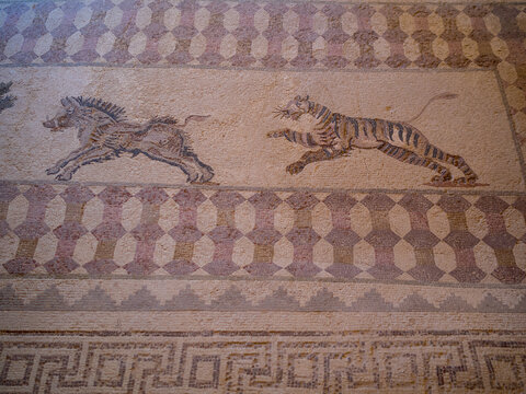 Hunting scene mosaic from the House of Dionysus in Paphos Archeological Site